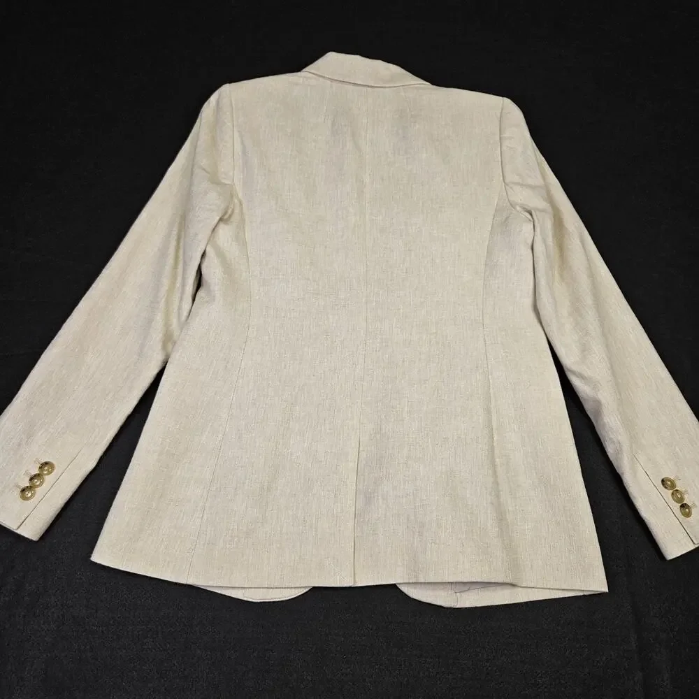 J.Crew Linen Cotton Holland Blazer Womens 4 Crosshatch Beige Career Jacket AL221 - Picture 10 of 16